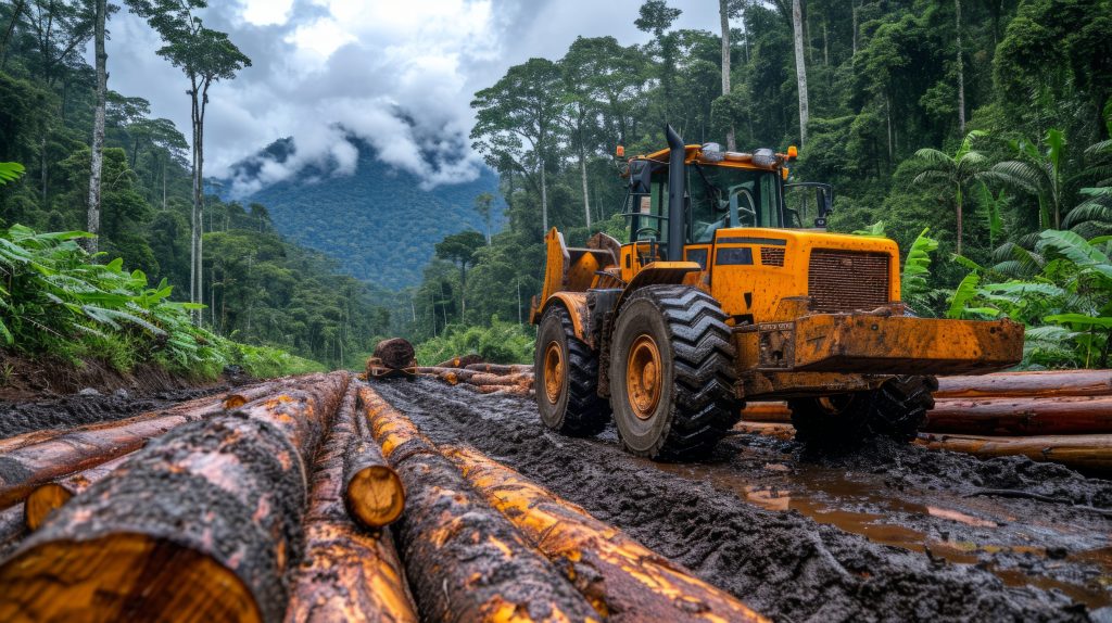 Des machines forestières effectuant des travaux dans la jungle.